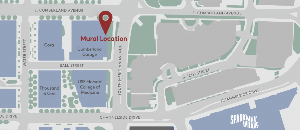 A map of where a new mural will be created in the Water Street Tampa neighborhood