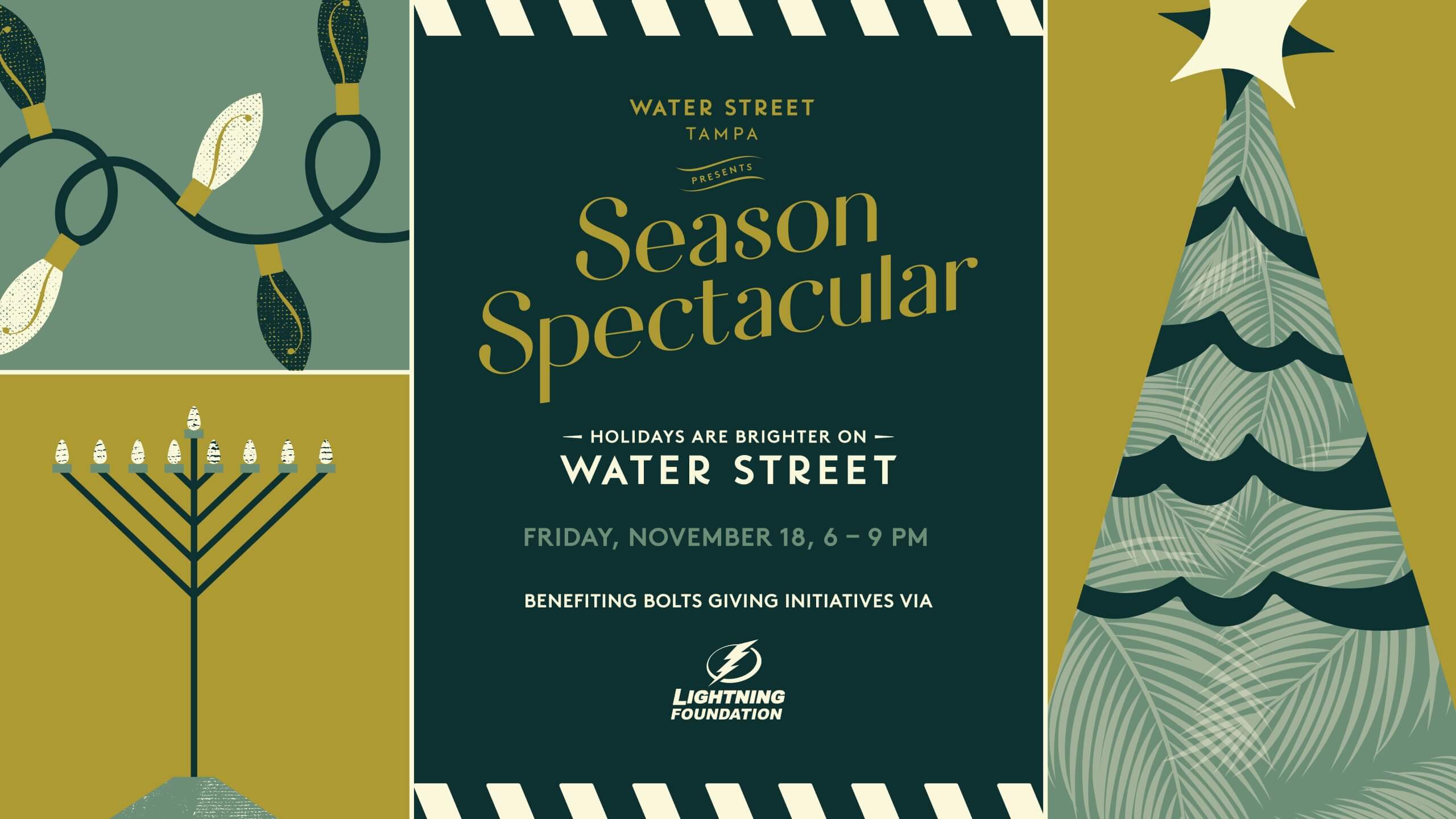 A graphical illustration of Water Street Tampa's Season Spectacular event