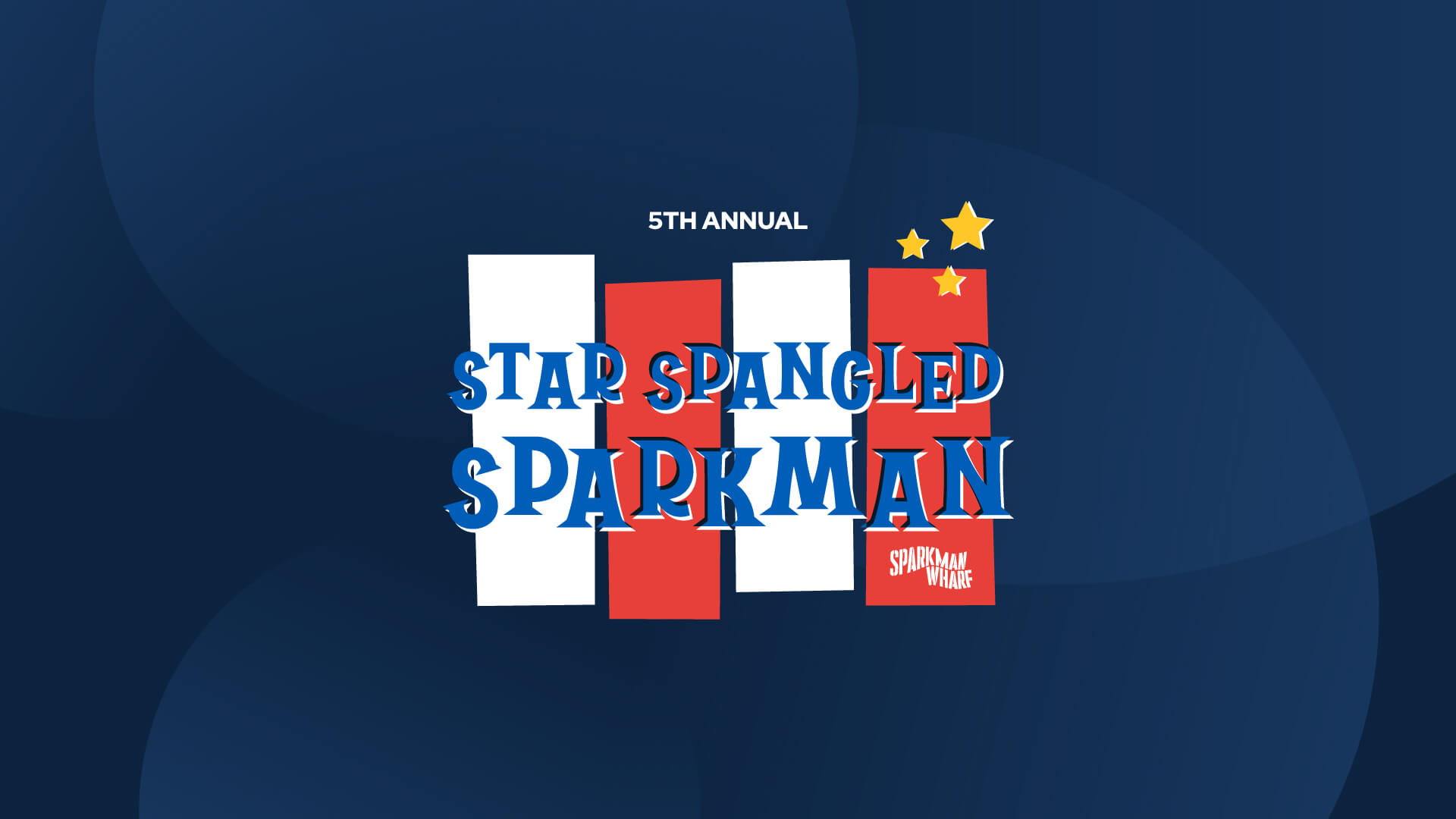 A red white and blue Star Spangled Sparkman graphic