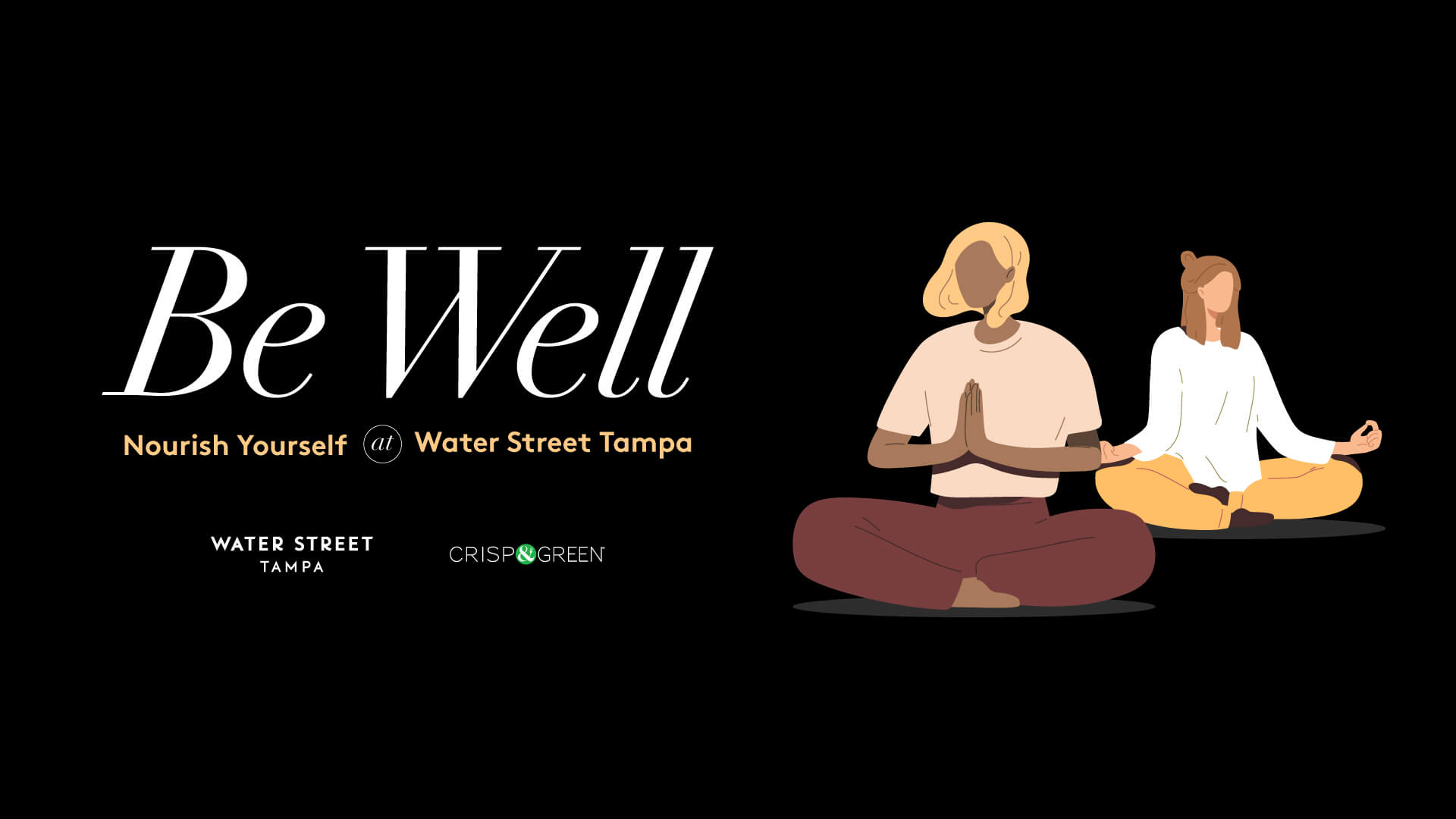 A graphic of Be Well's april 14th event in Water Street Tampa