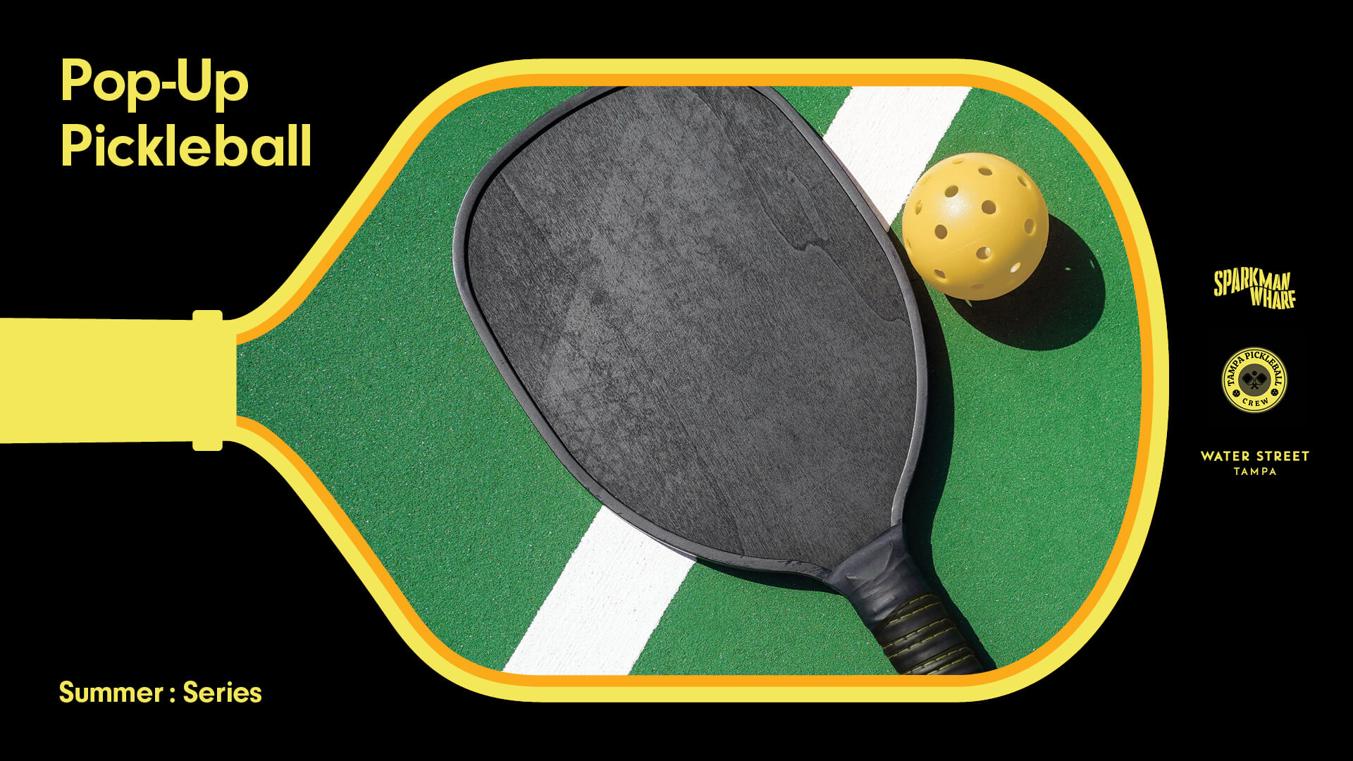 a paddle on a pickleball court event graphics