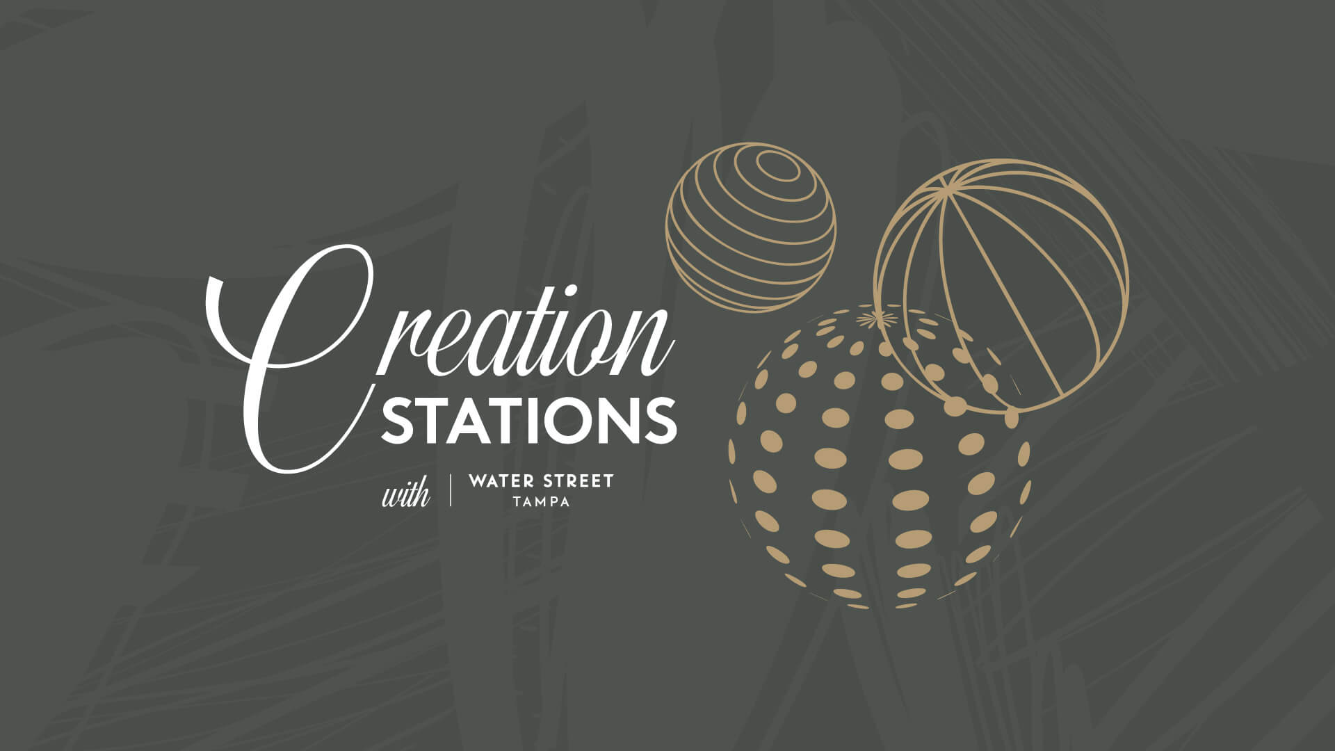 A branded graphic of Creation Stations in water street tampa