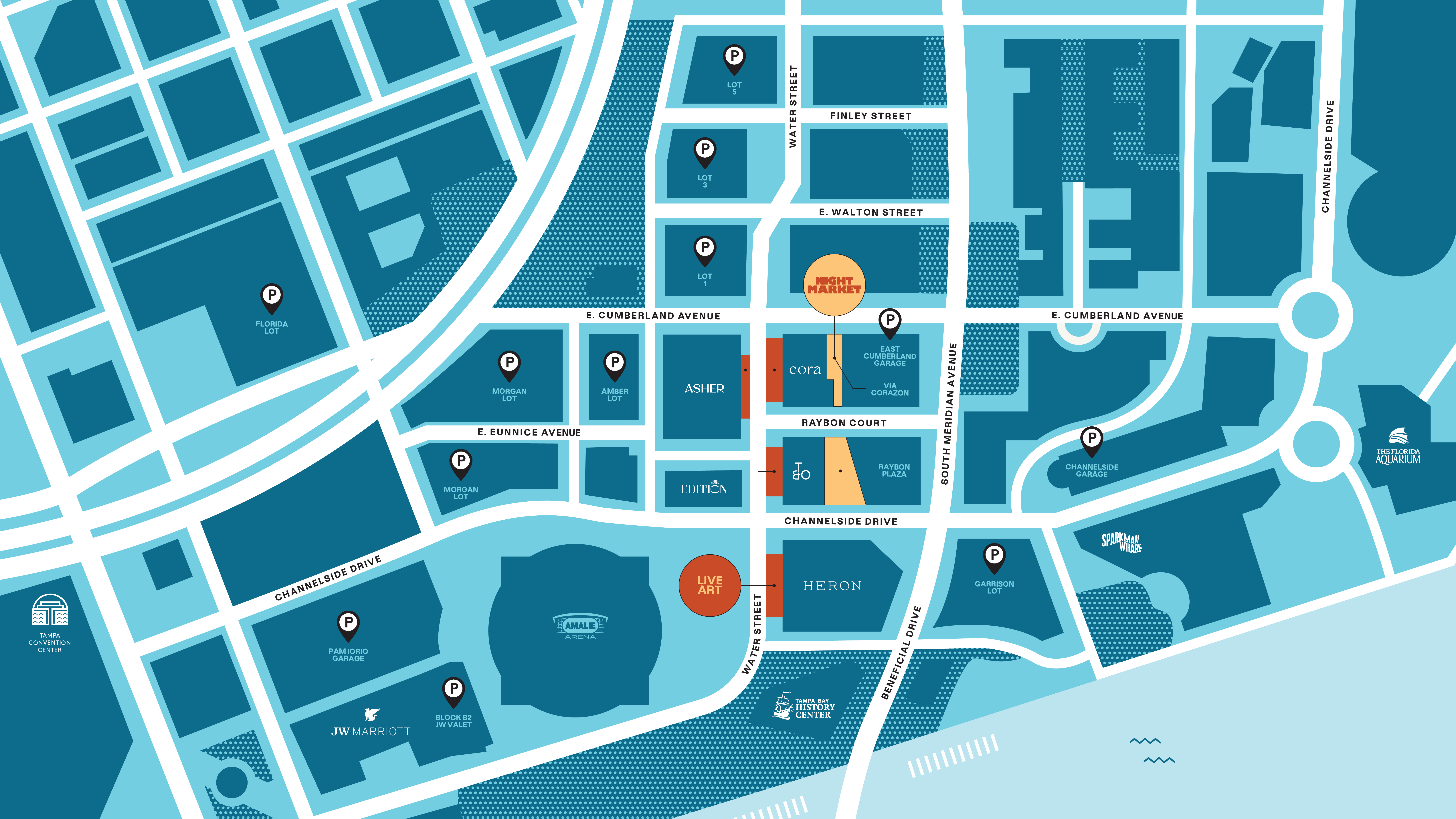 Map of Water Street Tampa and the Night Market 